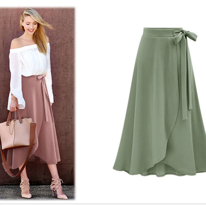 

Women Bandage Solid Pink Black Split Long Skirts 2024 High Waist Autumn Asymmetrical Skirt Fashion Loose Skirt Lady Streetwear
