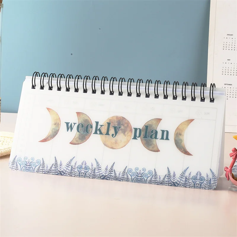 Mini Portable Note Book Student Weekly Plan Memo PVC Waterproof Cover Classroom Notebook Diary Desk Calendar 50 Sheets Notebook