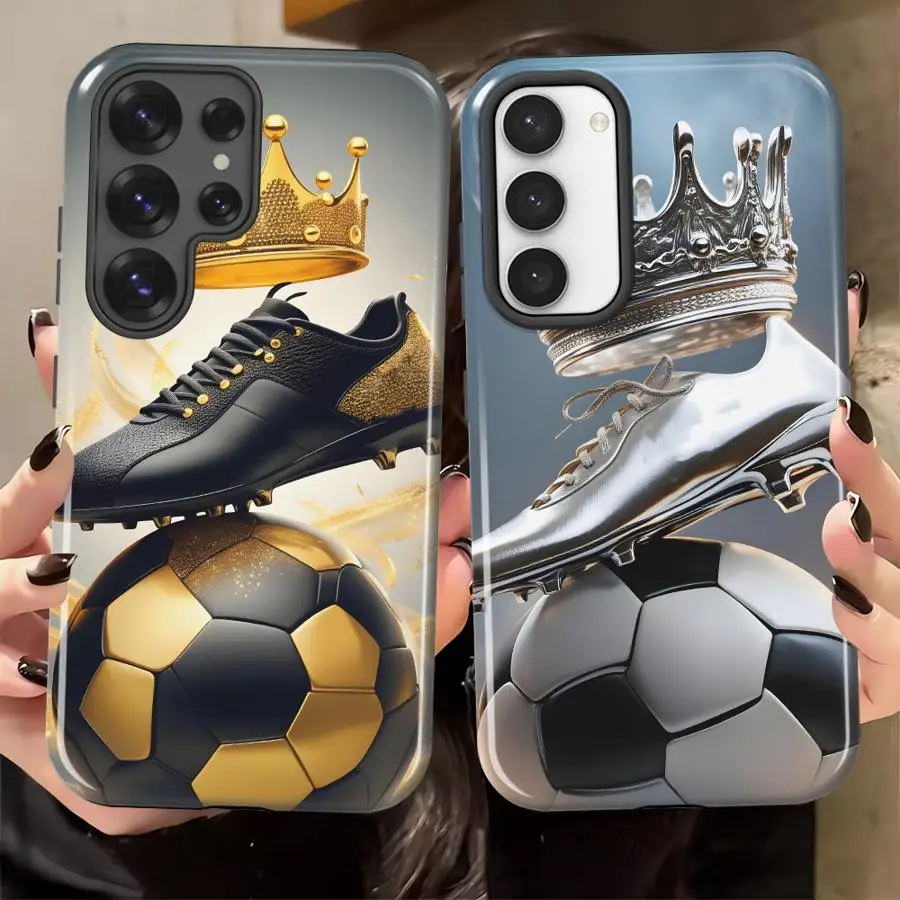 Soft Cover Capa Phone Case for Samsung Galaxy S26 Ultra S25Ultra A26 A56 S24 Ultra A36 S23 S20 FE A16 Silver Soccer Art Pattern