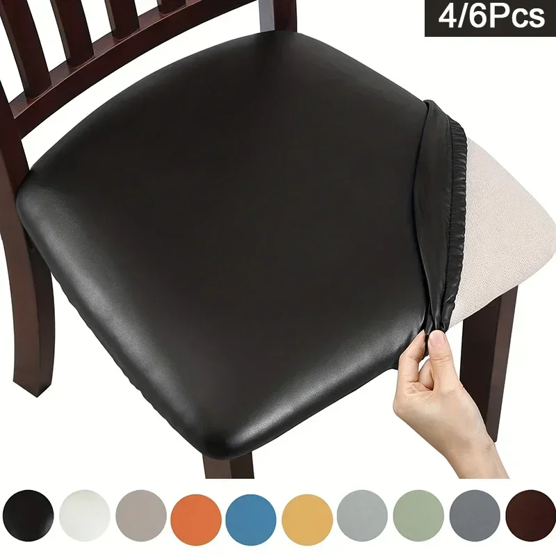 

4/6Pcs WaterProof PU Leather Dining Room Chair Cover Seat Covers Removable Washable Elastic Cushion Covers For Home Hotel