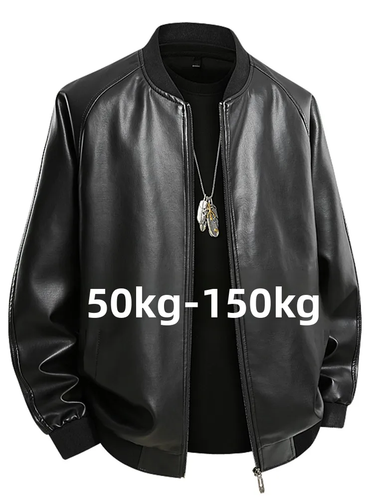 

plus Size Men's Leather Jaet Spring Autumn Sle Fat Men's Clothing 300 Pou Extra Large PU Leather Coat Spring