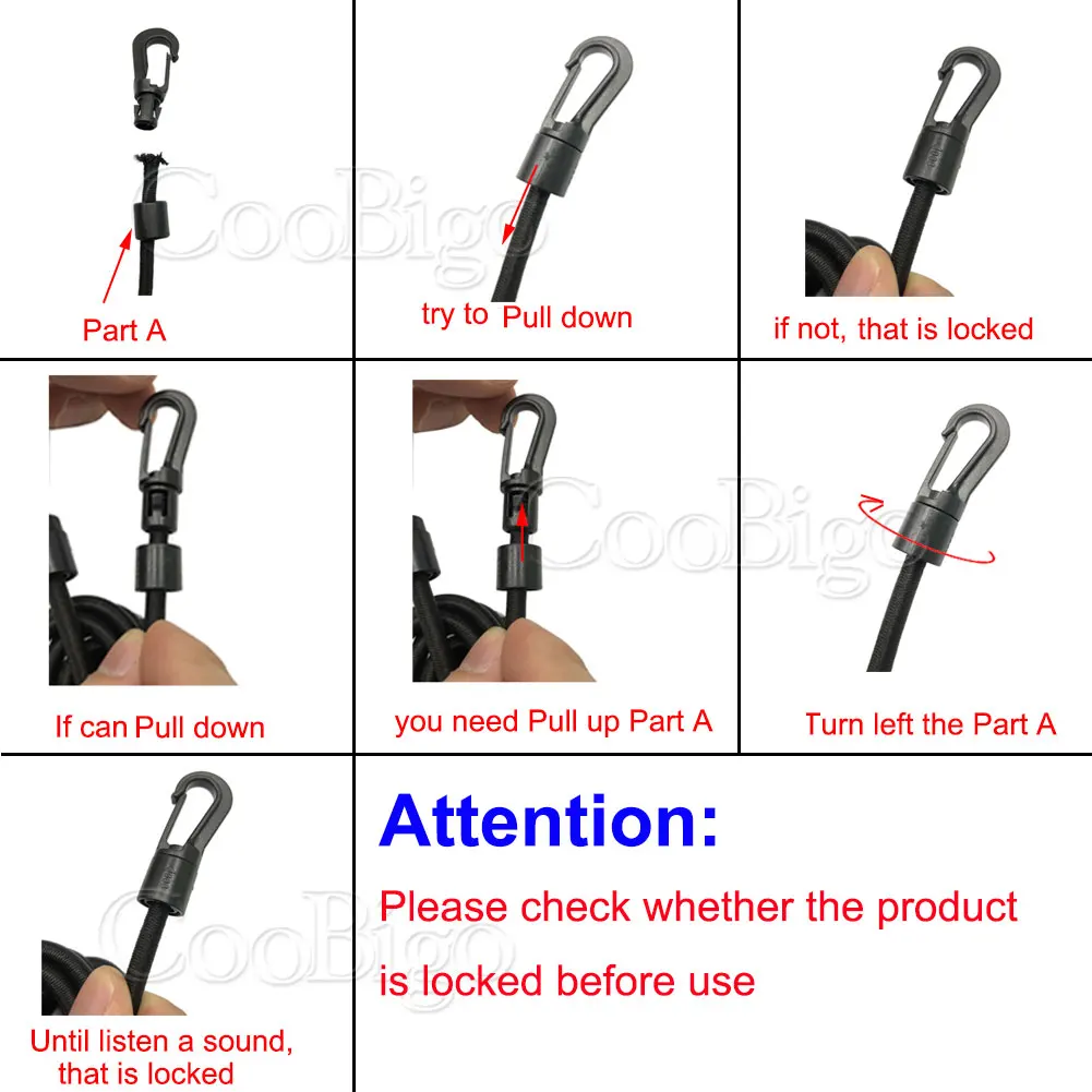 1 قطعة 2 متر أسود الثقيلة مطاطا بنجي صدمة الحبل مع خطاف بلاستيكي سيارة دراجة الأمتعة خيمة كاياك الزورق حبل حبل