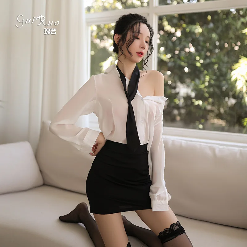 Biancheria intima sexy femminile sexy borsa attillata glutei segretaria OL uniforme seducente insegnante set discoteca L28