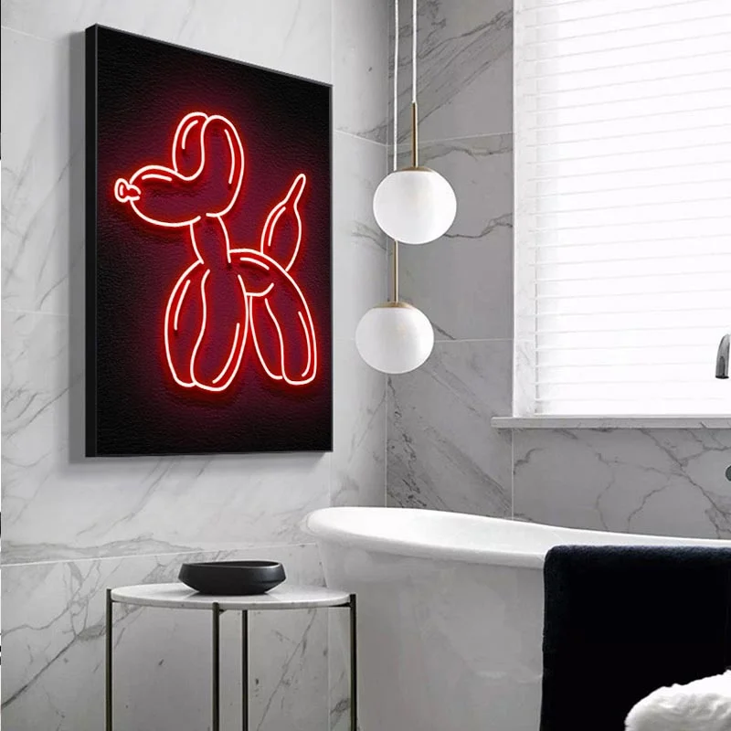 Balloon Dog Poster Canvas Paintings Neon Artwork Print Street Pop Wall Art Pictures for Modern Home Living Room Decor (NO LED)