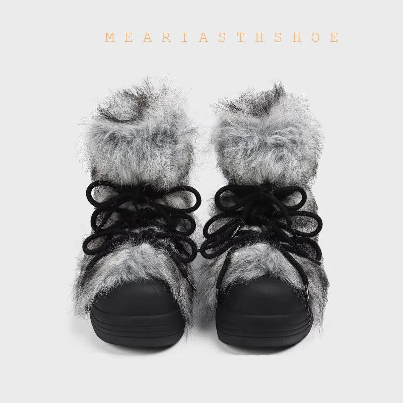 size 35-40 Women's Thick Bottomed Fleece Lined Mid-Calf Snow Boots Winter Warm Cotton Shoes New Style for Autumn And Winter