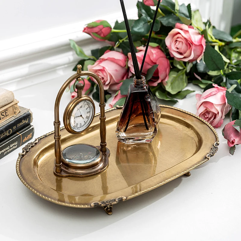 Imported light luxury retro brass nut cake tray Indian handmade afternoon tea dessert tray aromatherapy tray