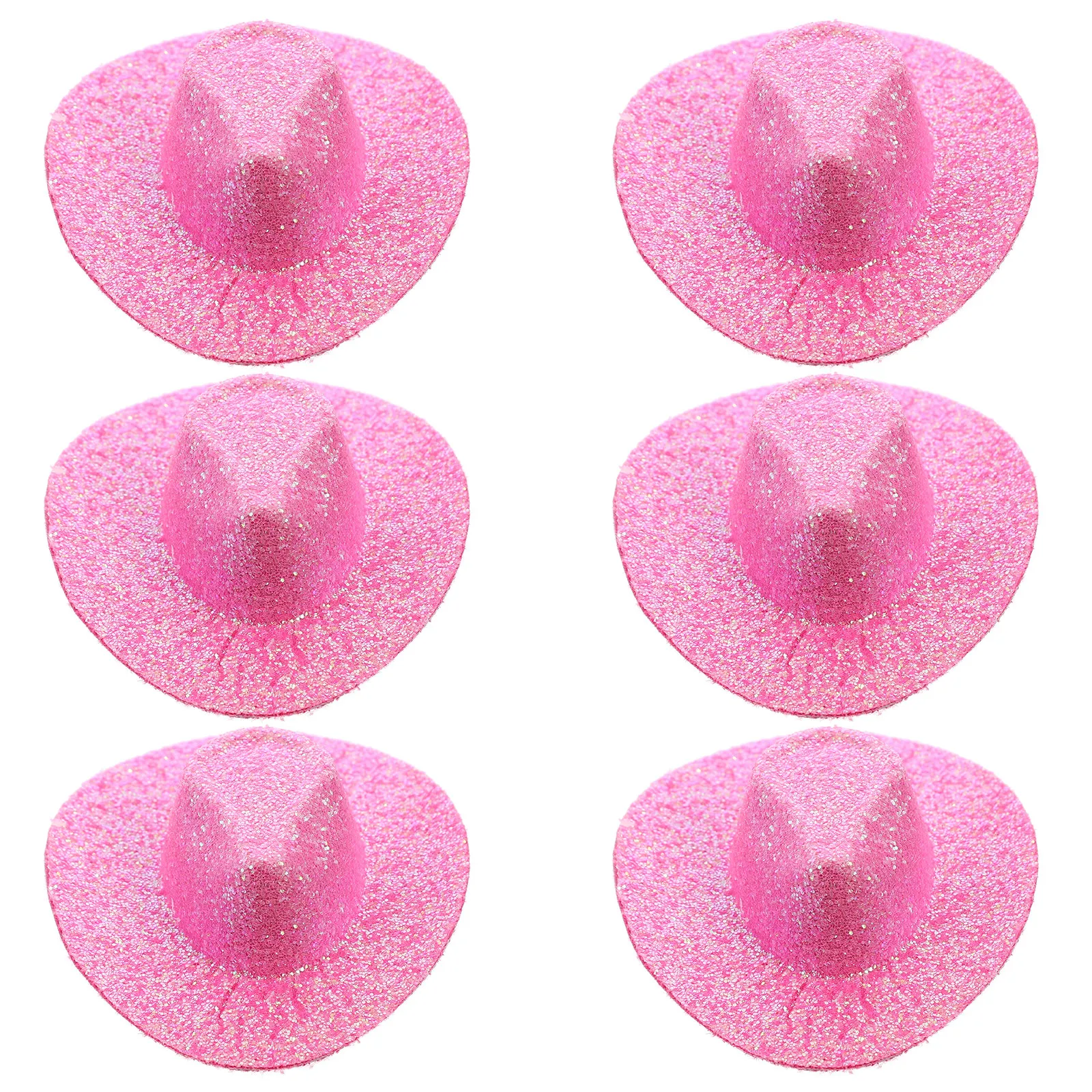 

6Pcs Tiny Mini Western Cowboy Hats Glitter Artificial Miniature Hats Party Decoration Lightweight Craft Accessories