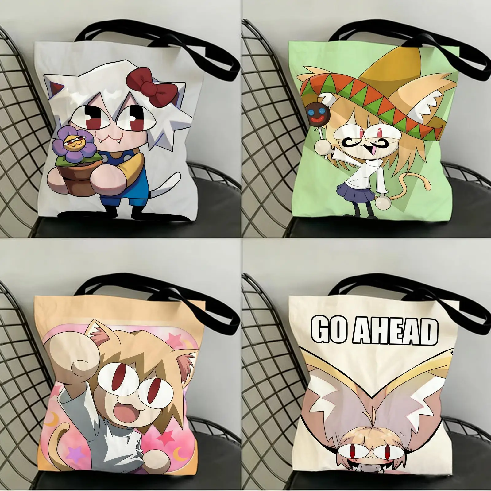 

Neco Arc Kawaii Storage Bags Canvas Double-Sided Print Fashion Shoulder Tote Shopping Bag Gift Eco Handbags