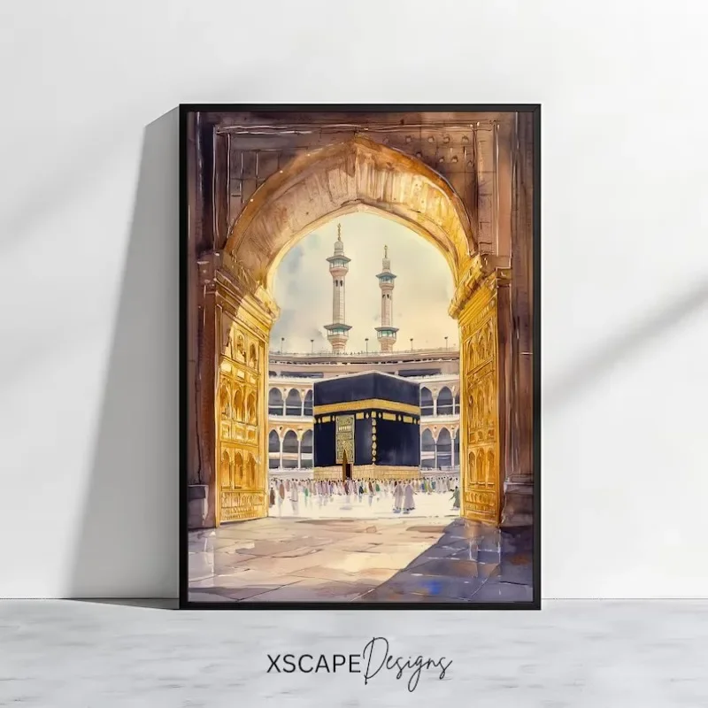 ملصق قماشي مطبوع عليه فن الكعب، لوحة فنية جدارية للمسجد المقدس، ديكور منزلي إسلامي، هدية إسلامية، ملصق الحج بدون إطار