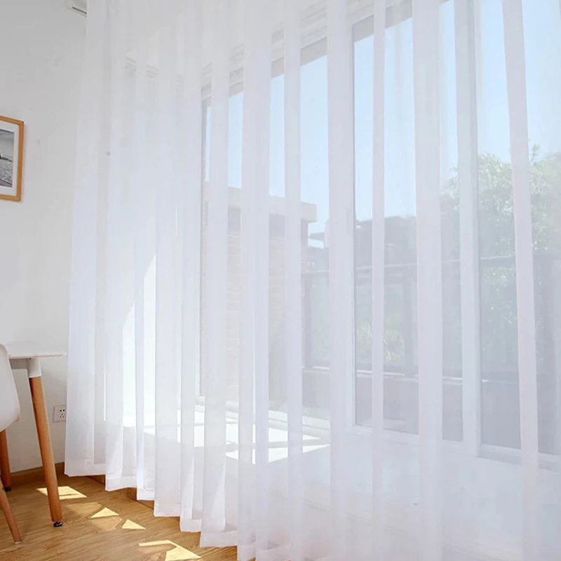 Eleganti tende trasparenti bianche Tenda in tulle di garza traslucida per la decorazione della finestra del balcone della camera da letto del