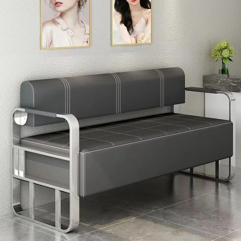 Barber shop sofa waiting chair beauty salon hair salon rest area clothing store office reception stainless steel strip sofa