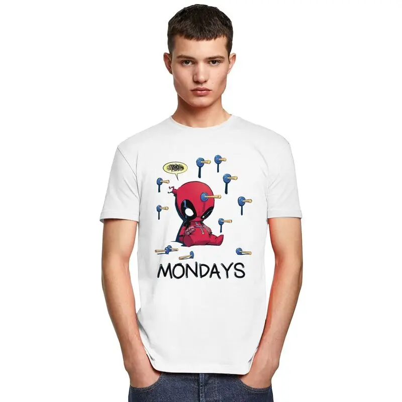 Deadpool I Hate Mondays T Shirt for Men Pure Cotton Tshirt Graphic Tee Tops Short Sleeve T-shirt Slim Fit Clothing