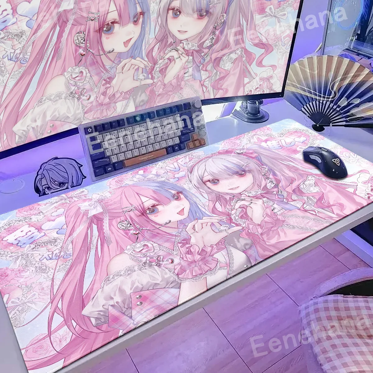 Anime Kawaii Girls PC Gaming pu Leather Mouse Pad Pink Best Friend Computer Office Accessories Large Gamer Keyboard Expansion