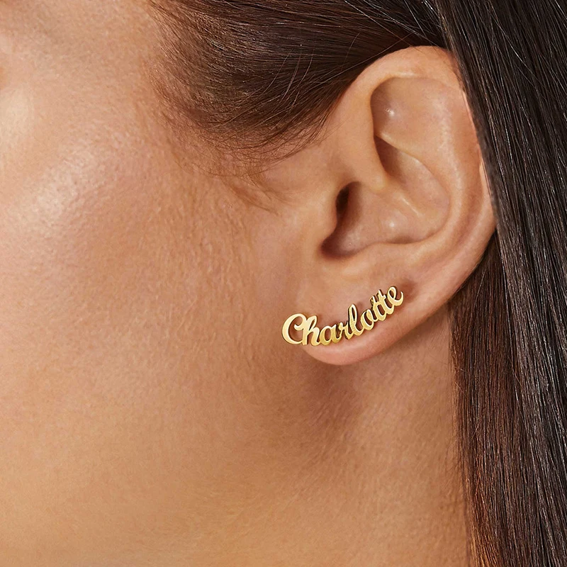 

Personalized Name Earrings Custom Stainless Steel letter Women's Stud Earrings Minimalist Jewelry For Mother's Women Girls