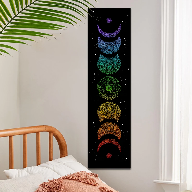 Moon flower Tapestry vertical Moon phase Wall Hanging Botanical moon star Carpets Tarot Home Room Decor Aesthetic background