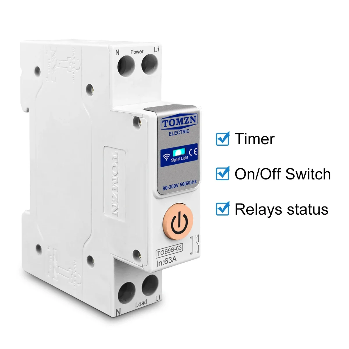1PCS TOMZN TOB9S 1-63A U-I-P-W Measure Timer ON/OFF Switch Relay Status Final State of Memory 1P+N Current Voltage Protection