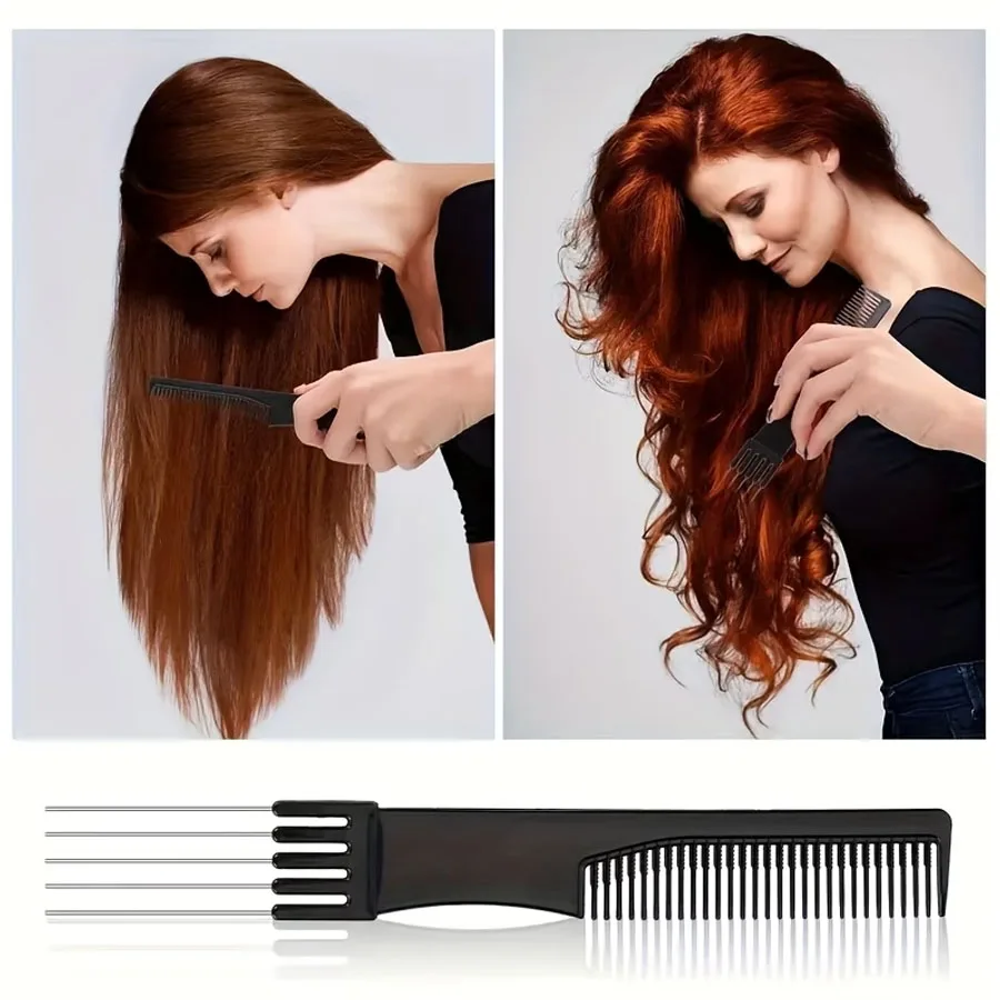 2/5pcs Teasing Comb with Metal Paddle Comb Suitable for Hair Styling (Black), Hair Styling Tools, Sleek Handle Design