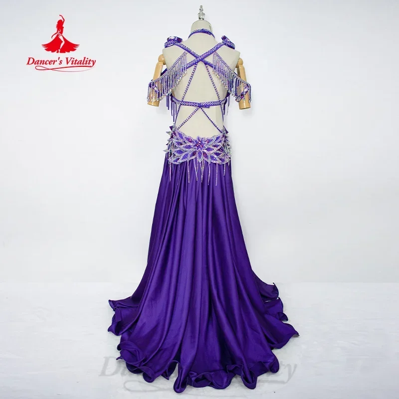 Belly Dance Performance Costume for Women Customized High End Luxury Rhinestone Tassel Satin Set The Dancer Competition Outfit