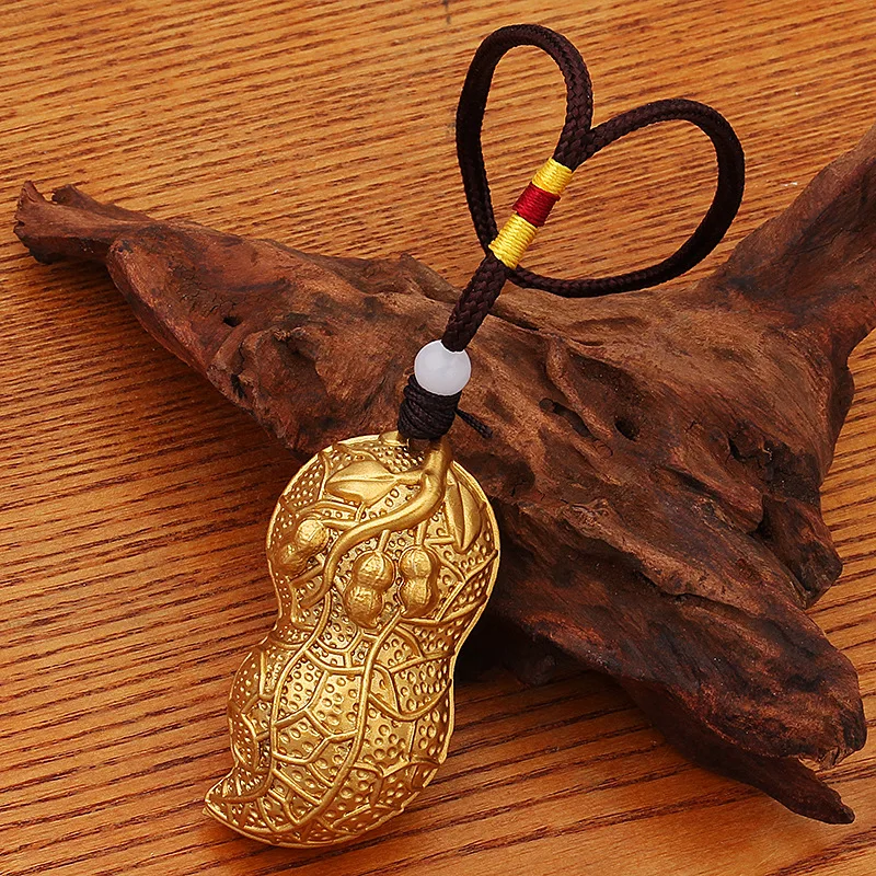 Brass Peanut Pendant Good Things Happen Flowers Bloom Rich Creative Pendant Gold Beans Hand Pieces Key Chain Accessories