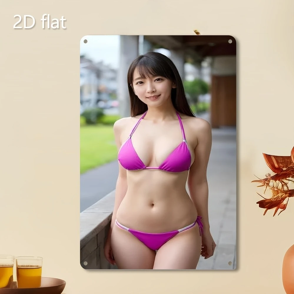 1 Stück lila Bikini-Schönheit 2D Eisen-Wandkunst – vorgebohrte, wetterfeste Metallplakette, für den Innen- und Außenbereich, für Zuhause, Büro, Garten, Dekoration