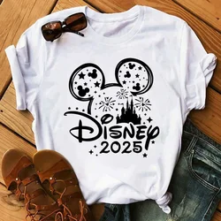 Disney 2025 Trip Printed T-shirt Summer Female Casual Clothing Short Sleeve White Tops Tees kawaii Cartoon Graphic T Shirt Tops