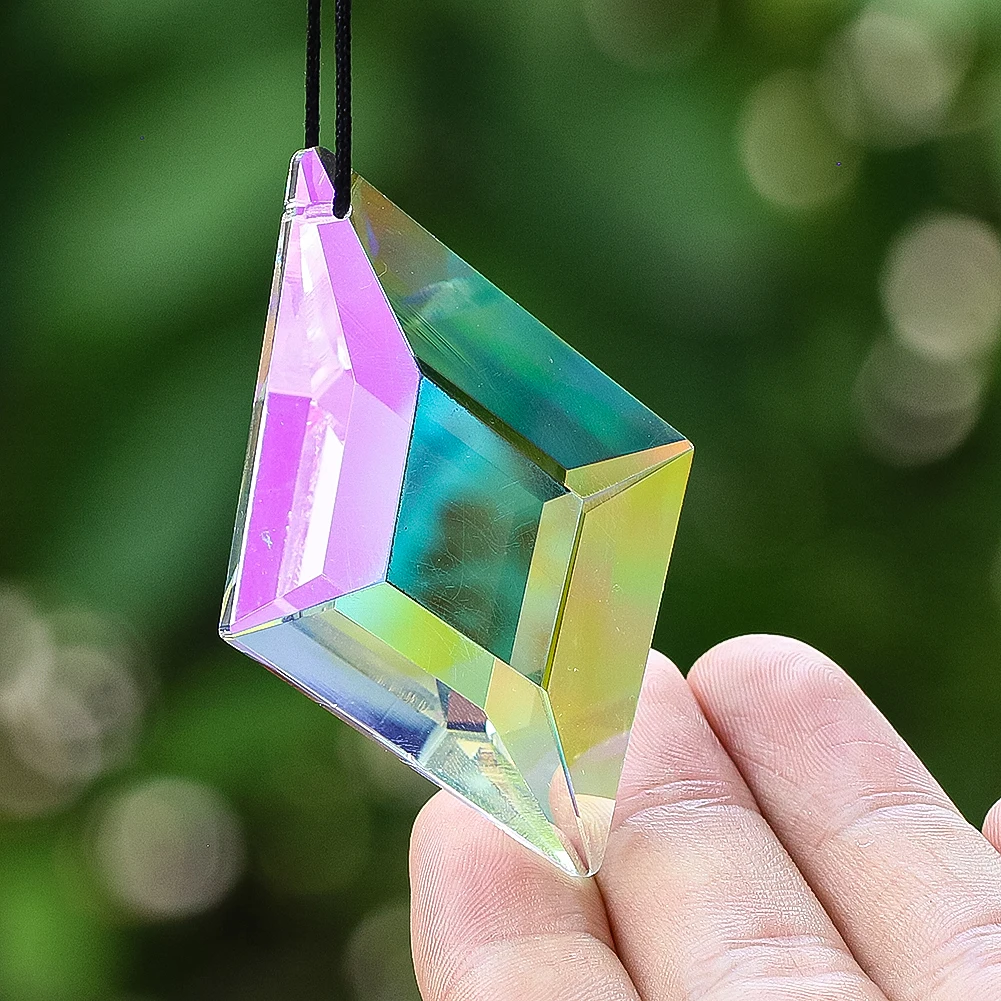 

63mm AB Color Rhombic Crystal Prism Suncatcher Faceted Glass Pendant Rainbow Maker Chandelier Parts Home Garden Hanging Decor