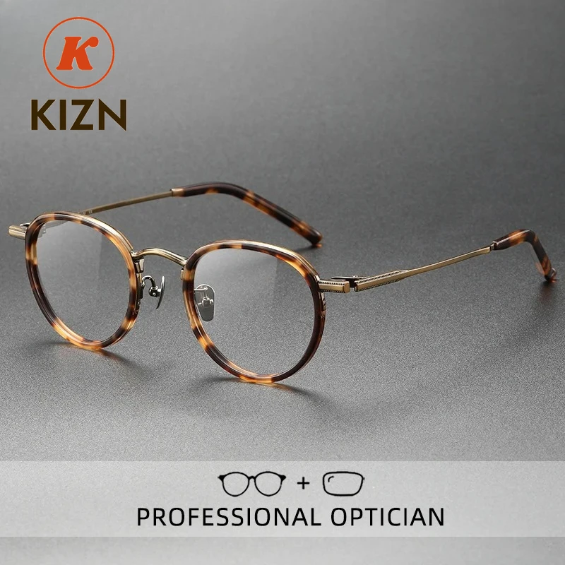 

KIZN Men Vintage Round Reading Glasses Anti Blue Light Office Glasses High Quality Pure Titanium Prescription Optical Glasses