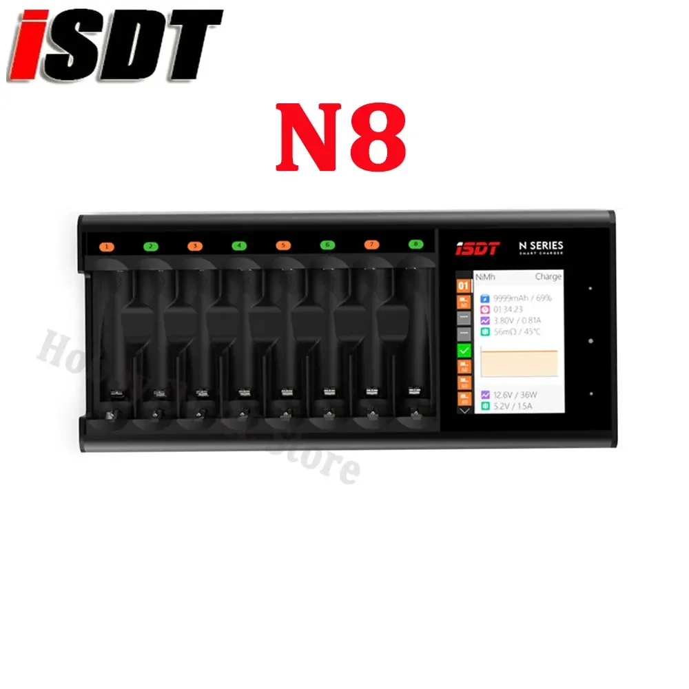 ISDT N8 LCD Display Universal Battery Charger 8-Slot Speedy Smart Battery Fast Charger for Rechargeable Batteries AA AAA Li-lon