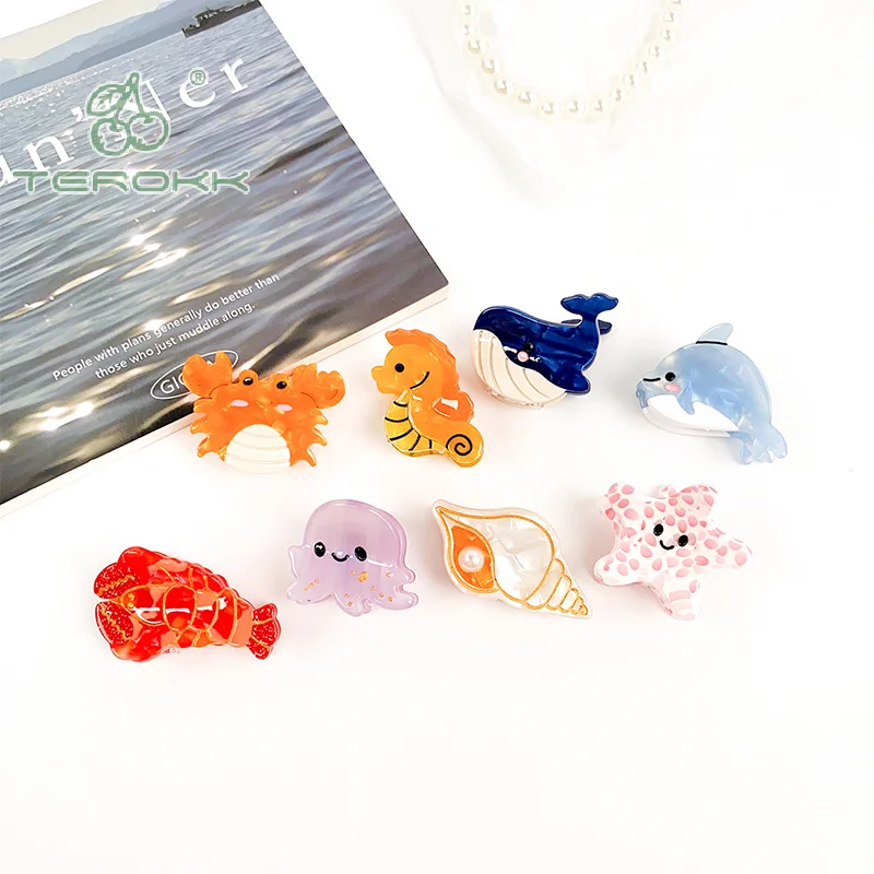 Mini Hair Claw Clips Cute Ocean Animals Crab Whale Sea Shell Starfish Hairpin Side Bangs Clip Sweet Hair Accessories For Women