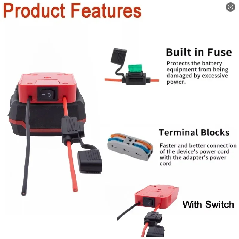 Conector adaptador de ruedas eléctricas de batería DIY para batería de litio Lidl Parkside X20V con interruptor 14 AWG para actualización de ruedas