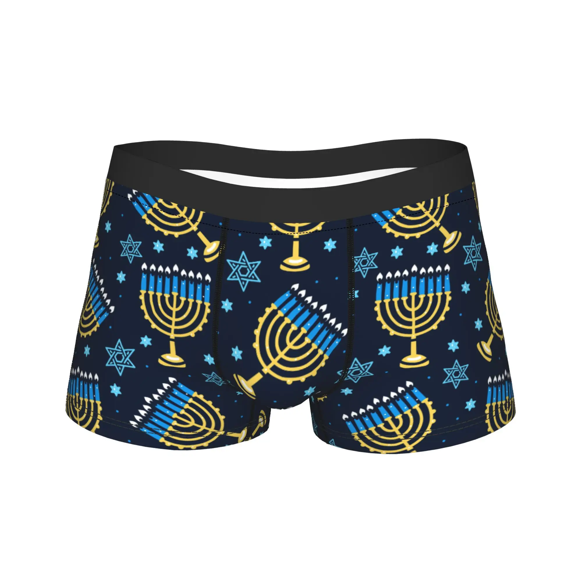 Happy Hanukkah Pattern Menorah Traditional Candles Men Underwear  Boxer Briefs Shorts Panties Printed Underpants for Homme S-XXL