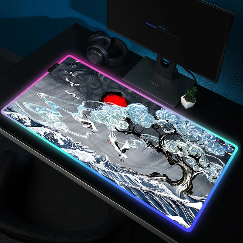 Большой игровой коврик для мыши, коврик для мыши с морской волной, RGB резиновый коврик для мыши, аксессуары для геймеров с застежкой по краям, коврики для компьютерной клавиатуры с рисунком под телефон