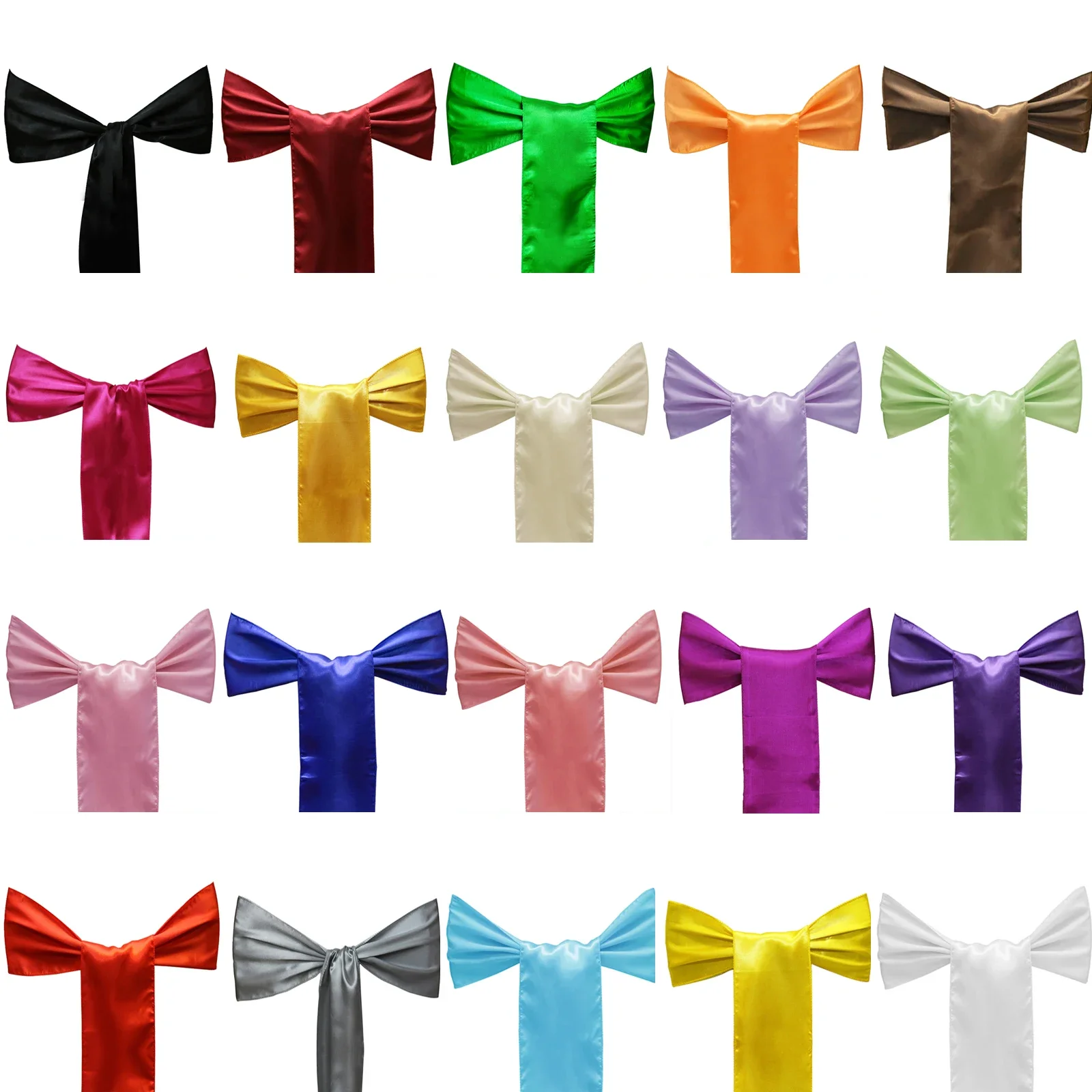 

50pcs Wedding Chair Sashes Satin Bow Tie Ribbon Band Satin Fabric For Banquet Hotel Party Christmas Event Chair Decoration