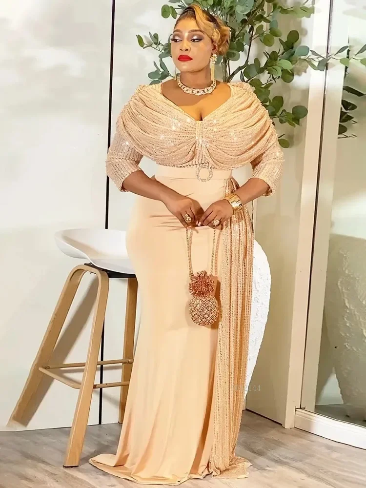 

Luxury Sequin Dresses For Women Wedding Birthday Party Long Dress Formal Occasion Evening Gown Turkey African Dashiki Clothing