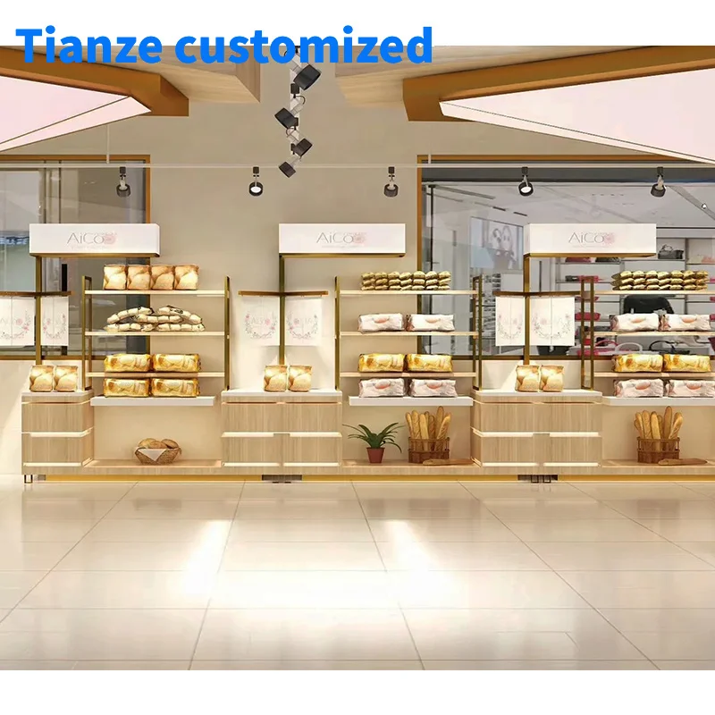 

[Customized]Trendy Cake Bread Shop Showcase Cabinet Bakery Store Fixture Bread Display Rack Popular Wooden Bread Display Shelf