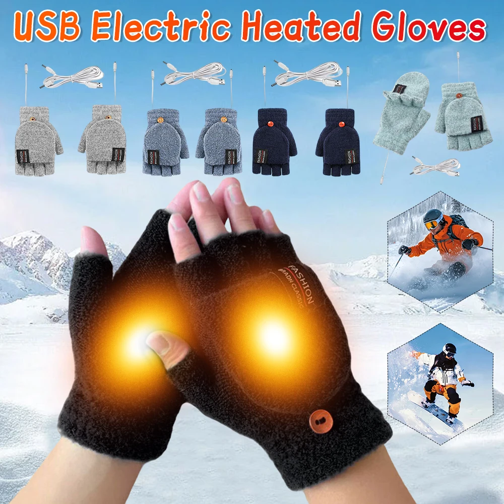 

USB Electric Heated Gloves Touchscreen Electric Thermal Gloves Fingerless Hand Warmer Winter Electric Thermal Gloves For Outdoor