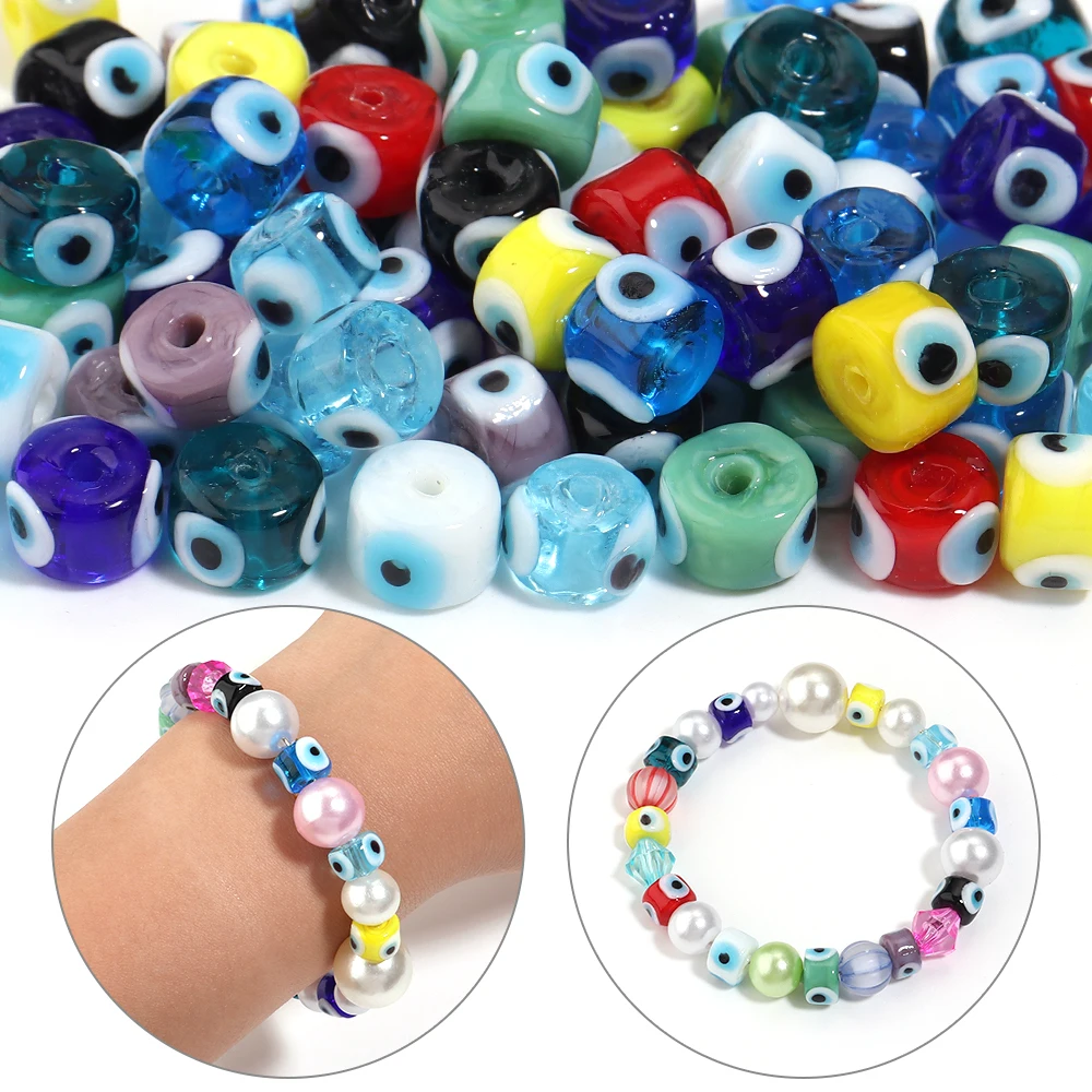 10 Stück Runde Augen-Lampwork-Glasperlen Bunte Zylinderförmige Lose Abstandsperlen für Schmuckherstellung DIY Armband Halskette Zubehör – Detail 2
