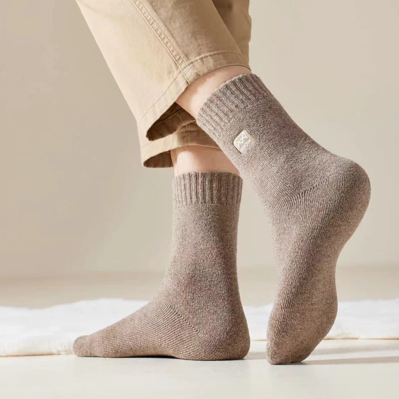 MiiOW Merino Wool Socks Cashmere Long Sock Cold Resistant Men Winter Thicken Heated Sock Snow Boots Retro Brown Warm Towel Socks