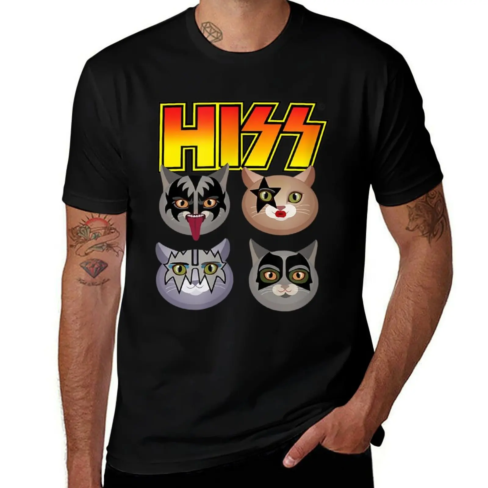 

Hiss Funny Cats Kittens Rock Rockin Gift Tee Pun T-Shirt Breathable Lightweight Summer Top