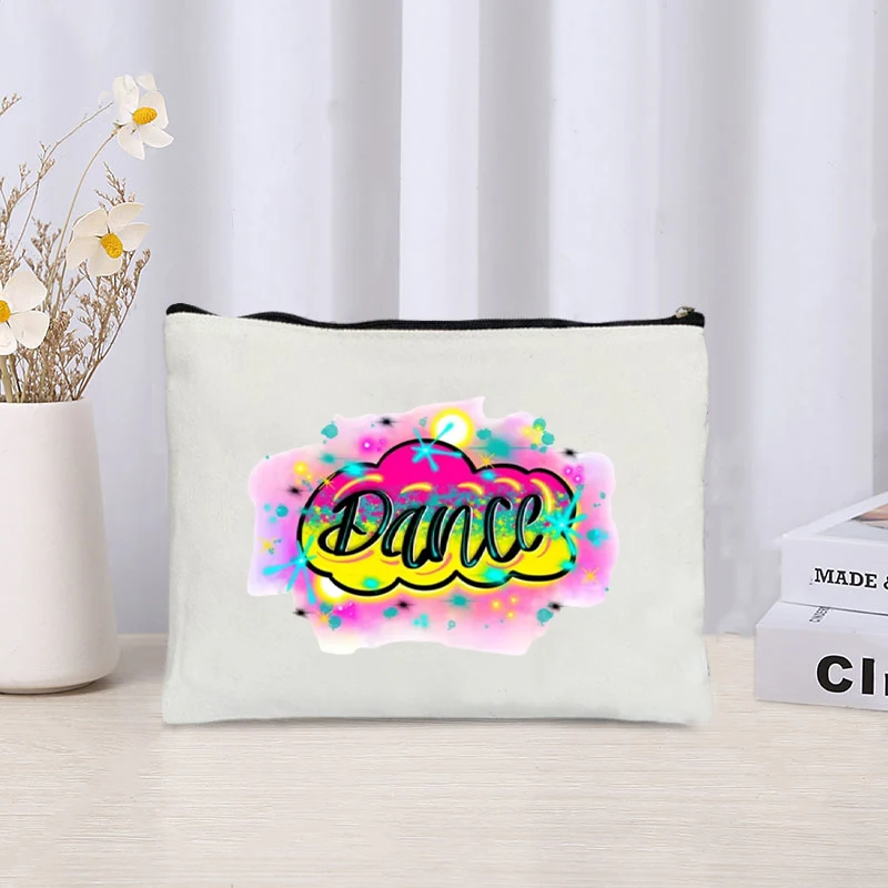 Love Dance Printed Canvas Cosmetic Bag Organizer Dance Training Sundries Storage Zipper Pouch Travel Toiletry Bags Pencil Case