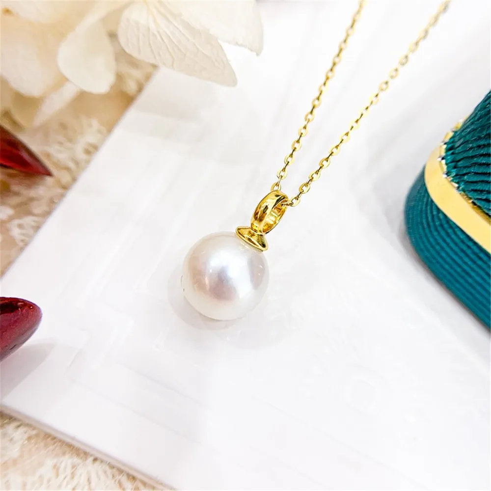 DIY Pearl Accessories S925 Sterling Silver Pendant Empty Support K Gold Jade Stone Pendant Fit 8-12mm Round D003