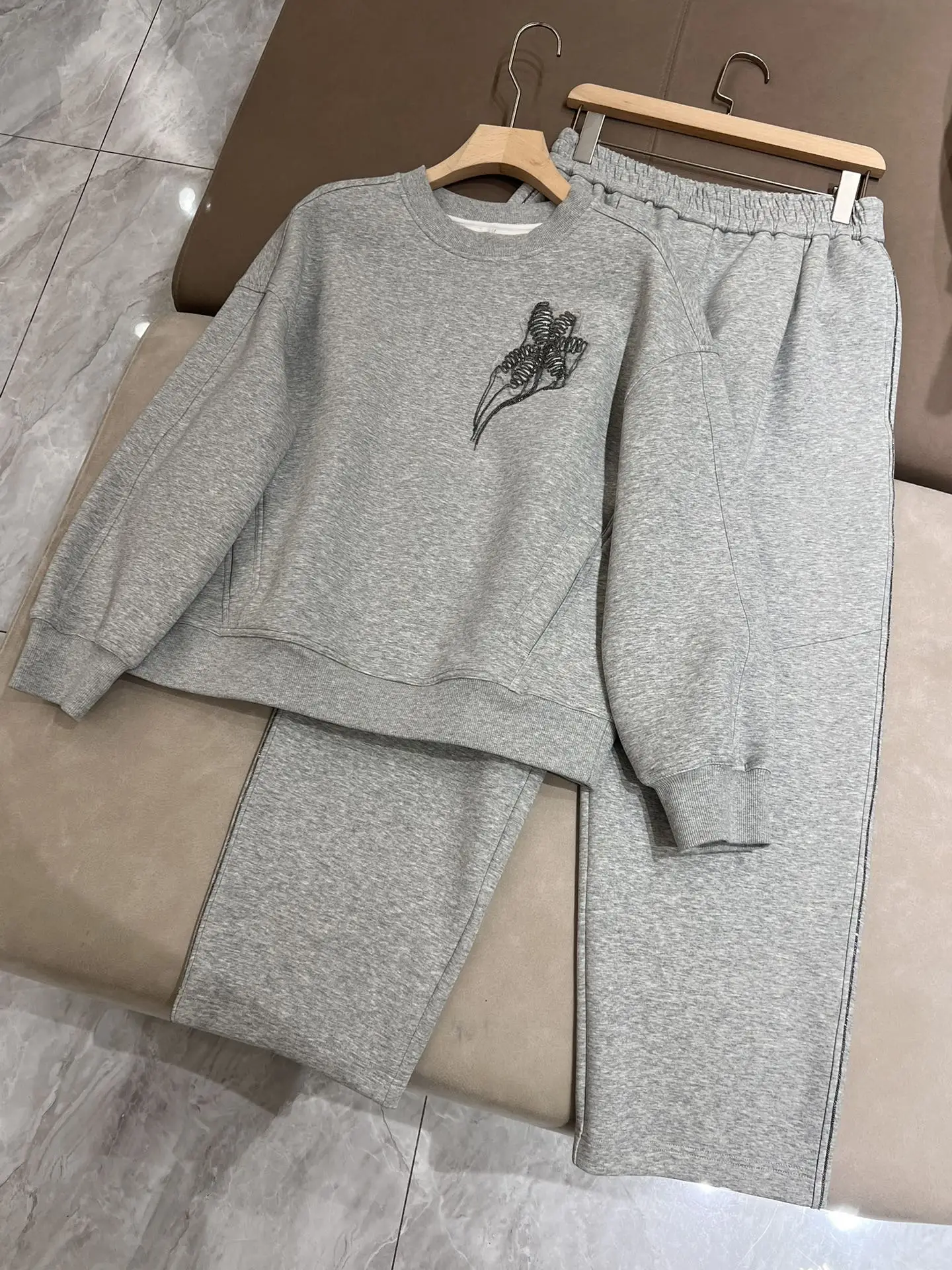 Autumn 2024 Women's Pants Suit O-Neck Pullover Sweatshirt + High Waist Casual Trousers 2-Piece Set