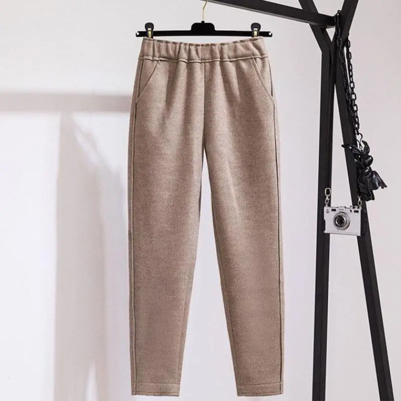 

Woolen Casual Pants Women Winter Warm Casual Lady Straight Pants High Waist Pencil Pants Female Pantalon Nine Capris Trousers