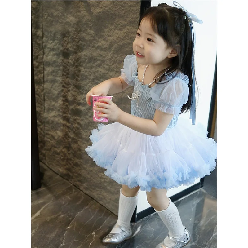 Baby Girl Dress Girls Princess Summer New High-end Unique Puffed Sleeve Puffy Mesh Skirt Children Fashion Dress A-line Skirt