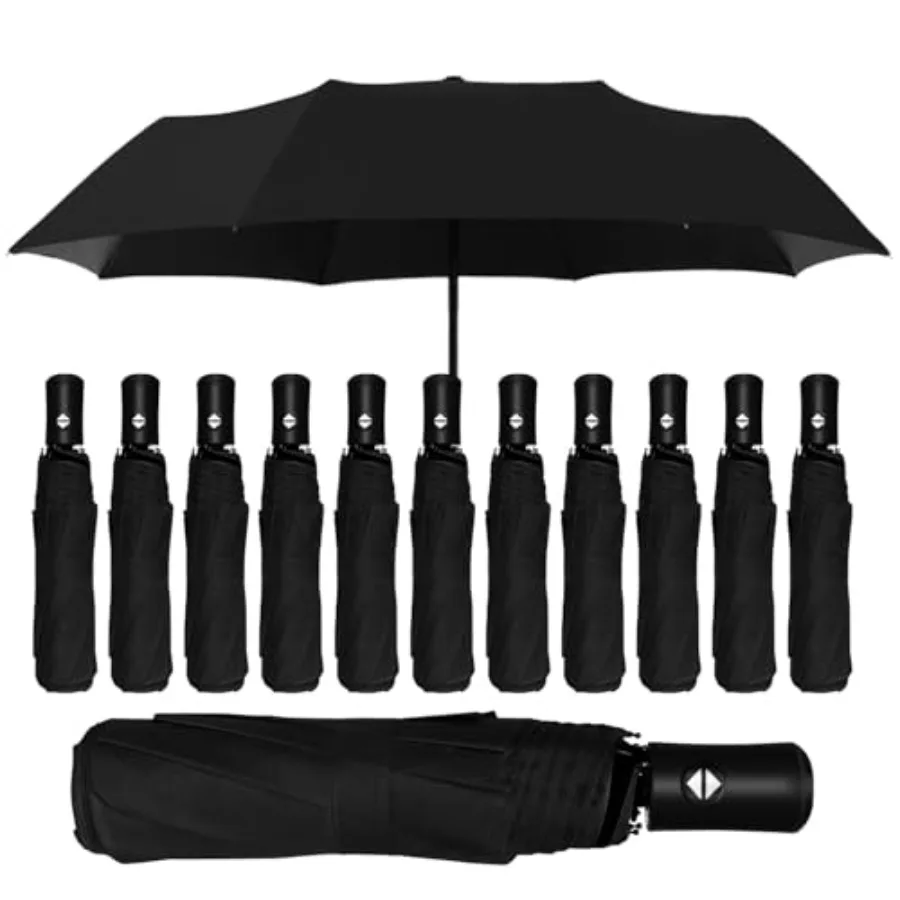 

6Pcs Automatic Open Close Compact Windproof Travel Umbrella - Foldable Small Black Portable Rain Umbrellas for Men Women, Bulk