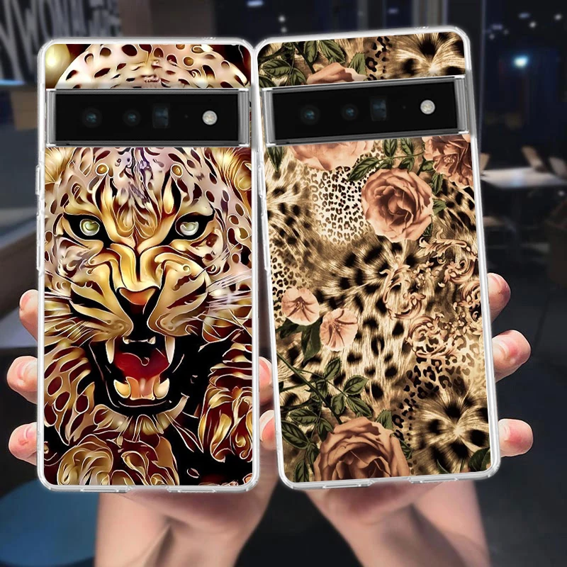 Casing ponsel motif macan tutul, casing penutup ponsel silikon transparan untuk Google Pixel 9 8 7 6 5 4 4XL 7A 6A 5A 4A 3A XL Pro 5G