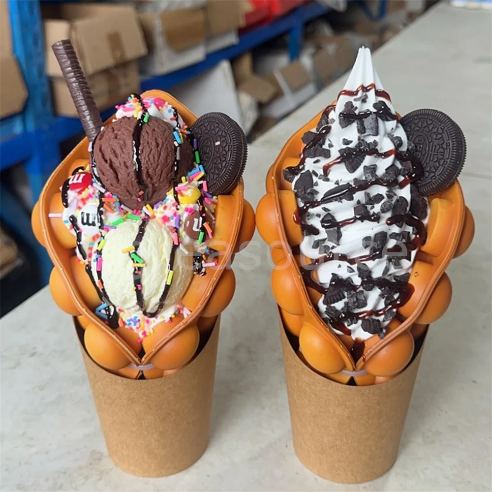 Crispy Bubble Waffle Dessert Model Delightful Combination of Flavors with Chocolate, Fruit, and Crispy Edges Perfect Breakfast