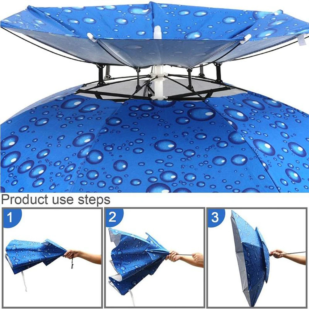 Outdoor Fishing Umbrella Portable Folding Double-layer Windproof UV-proof Head-mounted Sunshade Hat