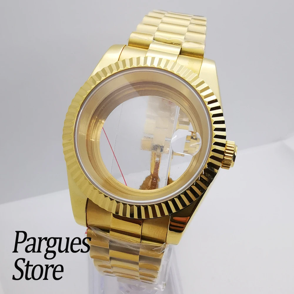 

36mm/39mm gold watch case sapphire glass fit NH35 NH36 NH34 ETA2824 2836 Miyota8215 PT5000 DG2813 3804 movement