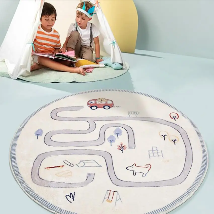 Cartoon Round Plush Carpet For Living Room Bedroom Bedside Carpet Children's Computer Chair Play Tent Area Rugs Household Mat